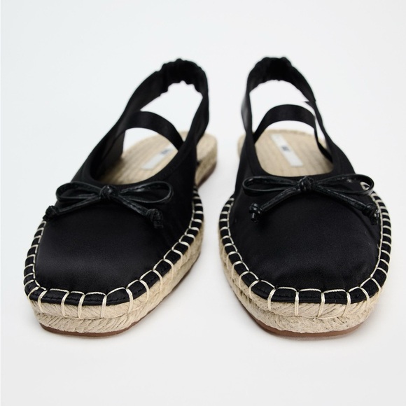 NWT Zara Woman Satin Effect TOPSTITCHED BOW ESPADRILLES Sandals Shoes Size 8 - Picture 5 of 12